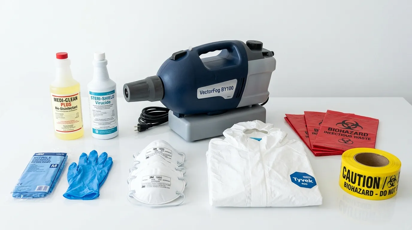 Professional biohazard remediation crew working in Village Park